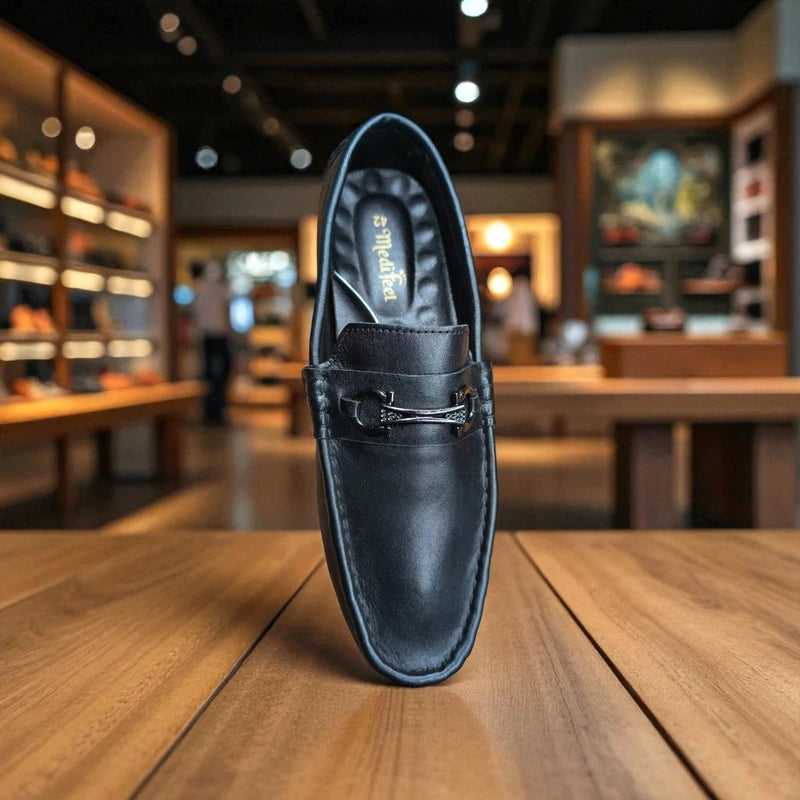 জেনুইন লেদার 101 Ornament Black Loafers – Premium Doctor Insole Comfort Edition