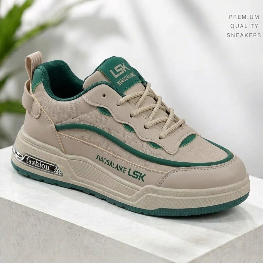 গ্রিন & ক্রিম | Men’s Premium Casual Sneakers – 322 Green & Cream