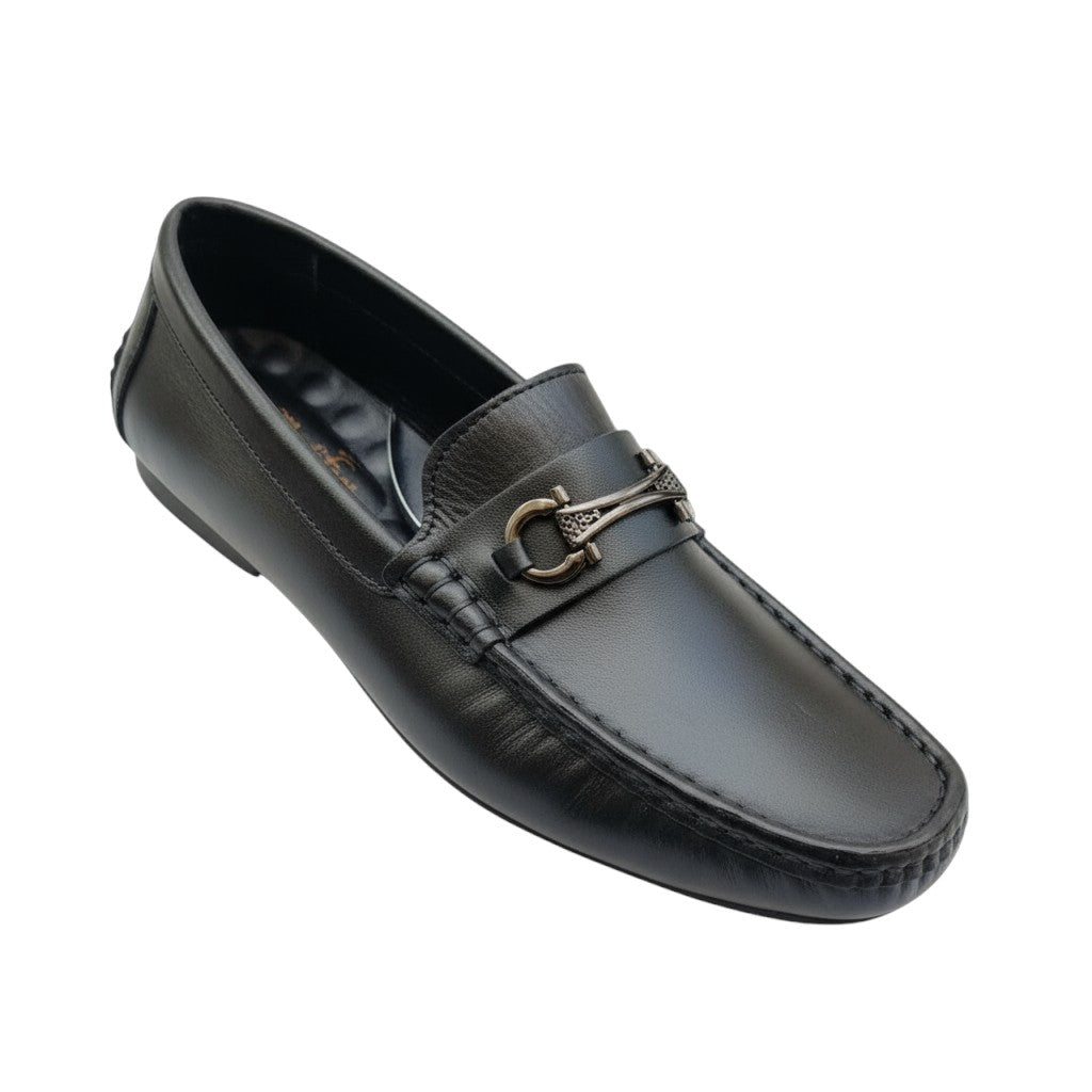 জেনুইন লেদার 101 Ornament Black Loafers – Premium Doctor Insole Comfort Edition