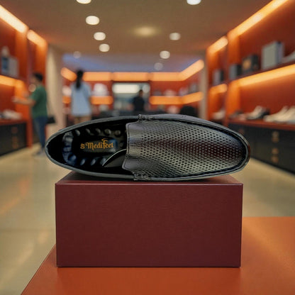 জেনুইন লেদার 103 Diamond Black Loafers – Premium Doctor Insole Comfort Edition