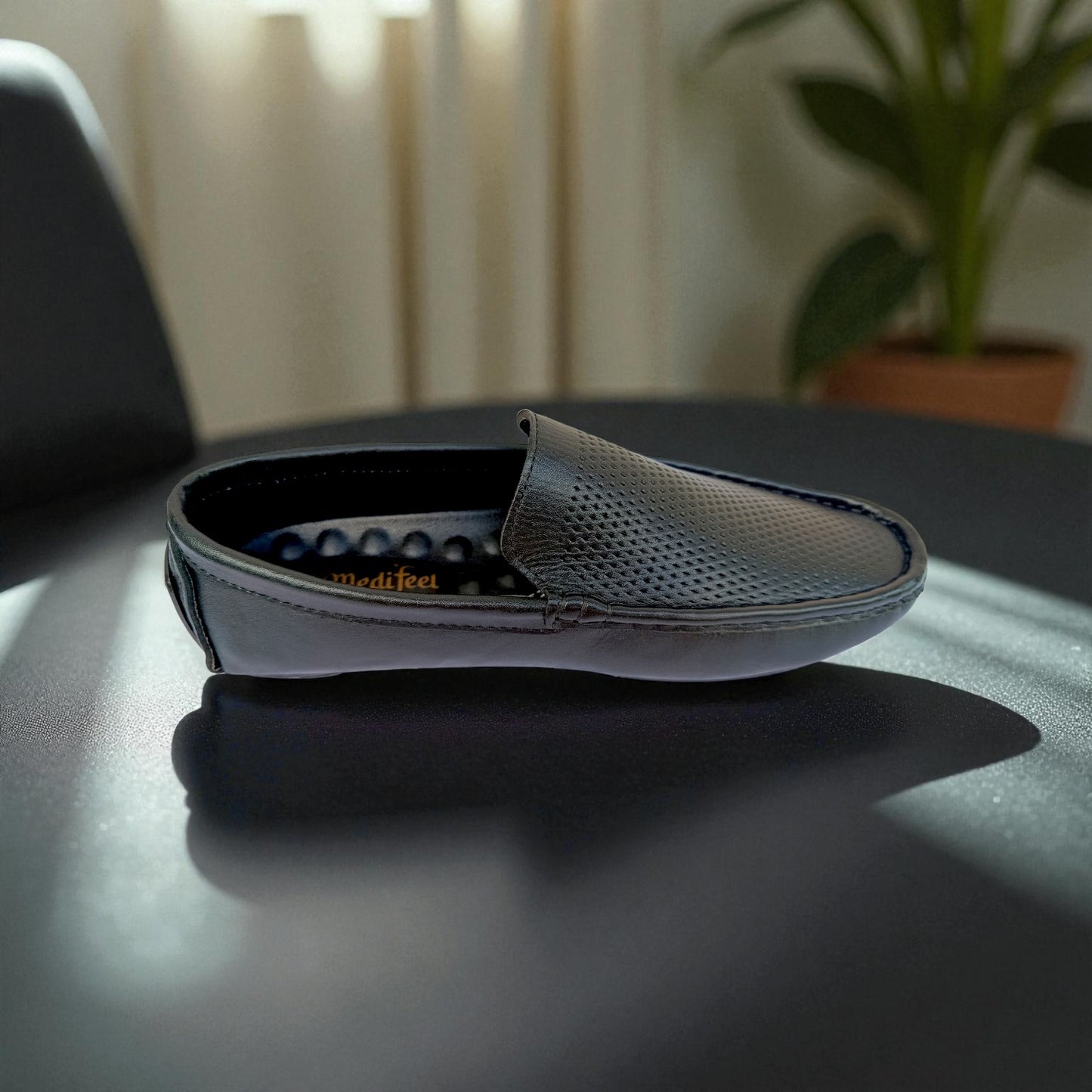 জেনুইন লেদার 103 Diamond Black Loafers – Premium Doctor Insole Comfort Edition