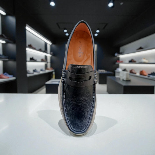 ফ্রী ডেলিভারী - 105 Black লেদার Loafers – Premium Comfort Medicated Insole