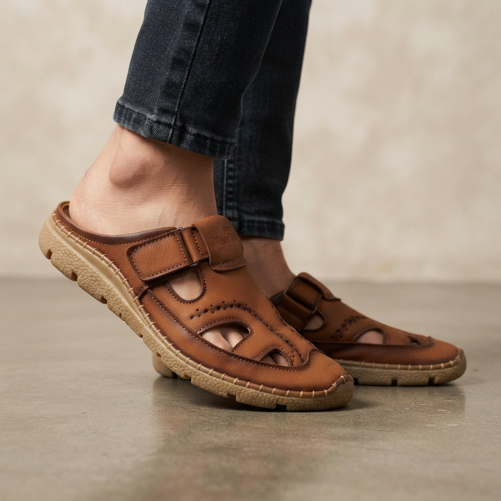 Men's Brown Leather Half Shoe |  Casual Comfort Slip-On Shoes - 110