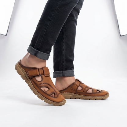Men's Brown Leather Half Shoe |  Casual Comfort Slip-On Shoes - 110