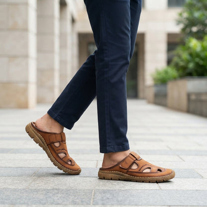 Men's Brown Leather Half Shoe |  Casual Comfort Slip-On Shoes - 110