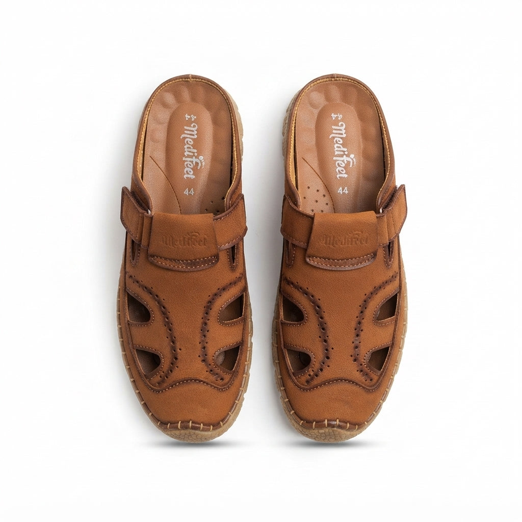 Men's Brown Leather Half Shoe |  Casual Comfort Slip-On Shoes - 110