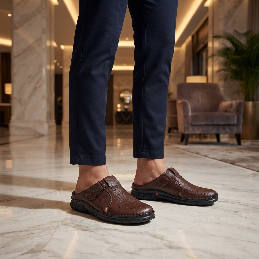 Men's Chocolate Leather Slip-On Loafer | Comfort Casual Shoes-111