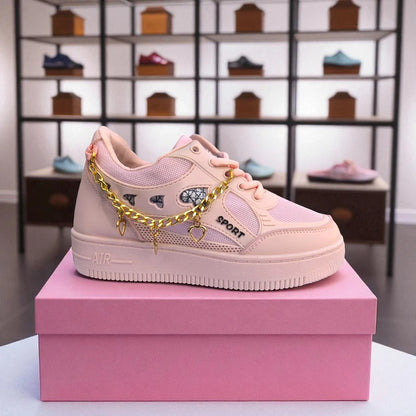 227 – Pink Sneakers with Heart Charms & Gold Chain – কিউট, স্টাইলিশ মেয়েদের জন্য একদম পারফেক্ট