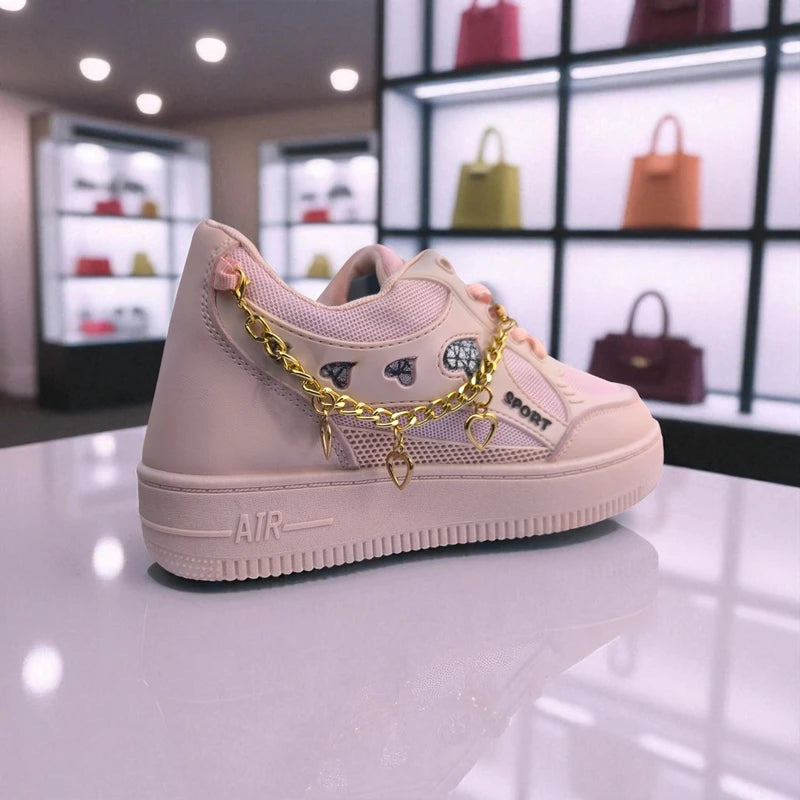 227 – Pink Sneakers with Heart Charms & Gold Chain – কিউট, স্টাইলিশ মেয়েদের জন্য একদম পারফেক্ট