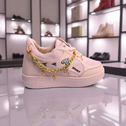227 – Pink Sneakers with Heart Charms & Gold Chain – কিউট, স্টাইলিশ মেয়েদের জন্য একদম পারফেক্ট