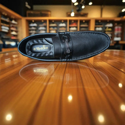 জেনুইন লেদার 101 Ornament Black Loafers – Premium Doctor Insole Comfort Edition