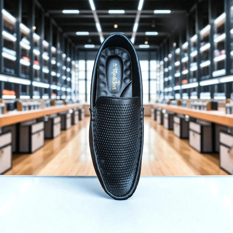 জেনুইন লেদার 103 Diamond Black Loafers – Premium Doctor Insole Comfort Edition