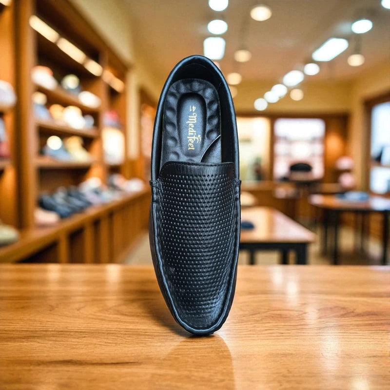 জেনুইন লেদার 103 Diamond Black Loafers – Premium Doctor Insole Comfort Edition