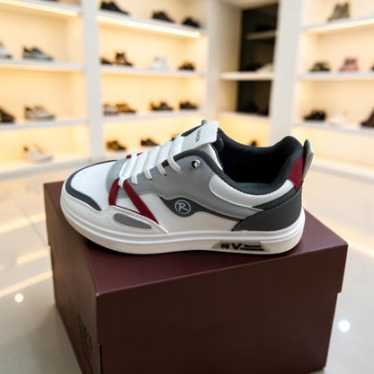 Men’s Premium White Grey Casual Sneakers with Red Accent – 323 Gray