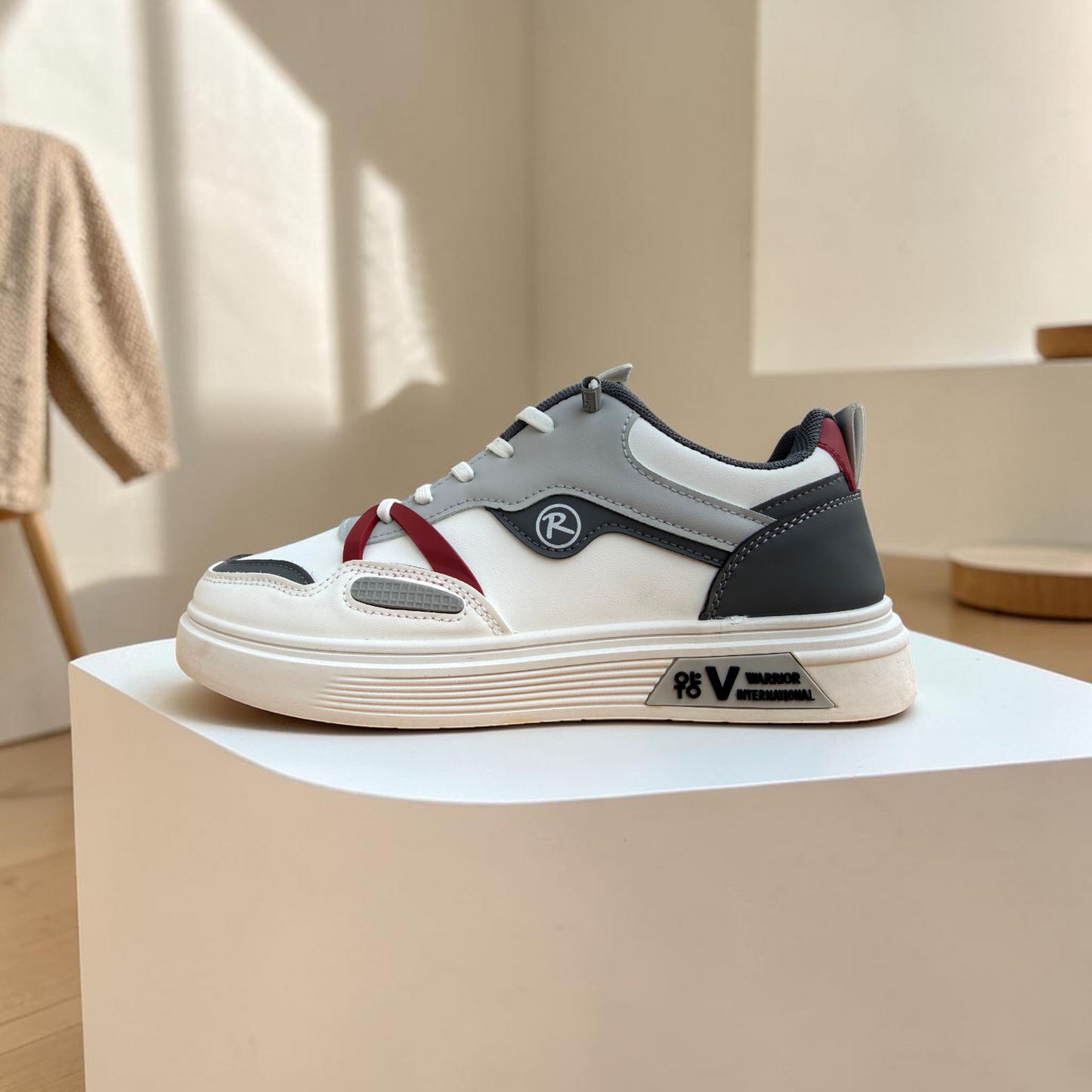 Men’s Premium White Grey Casual Sneakers with Red Accent – 323 Gray