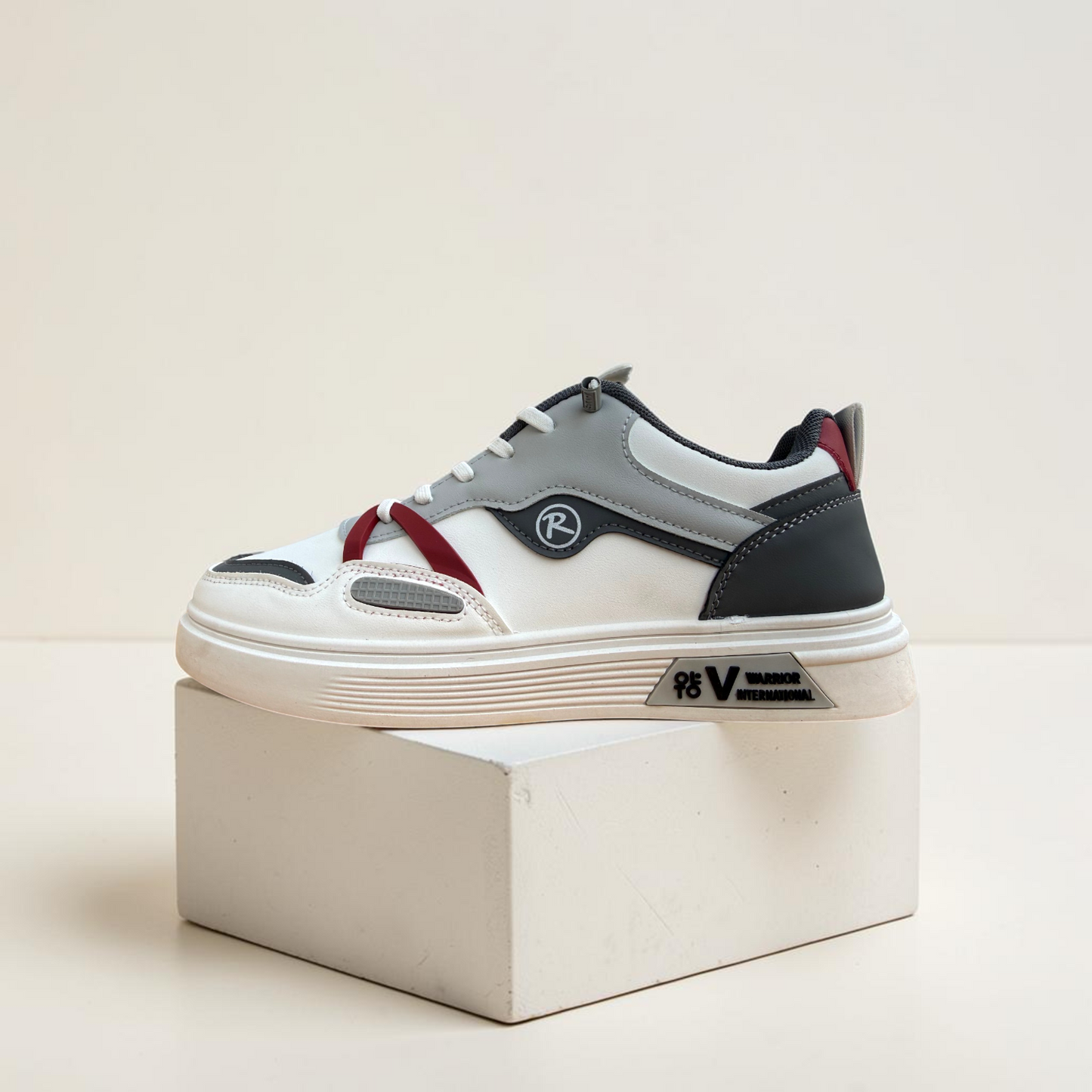 Men’s Premium White Grey Casual Sneakers with Red Accent – 323 Gray