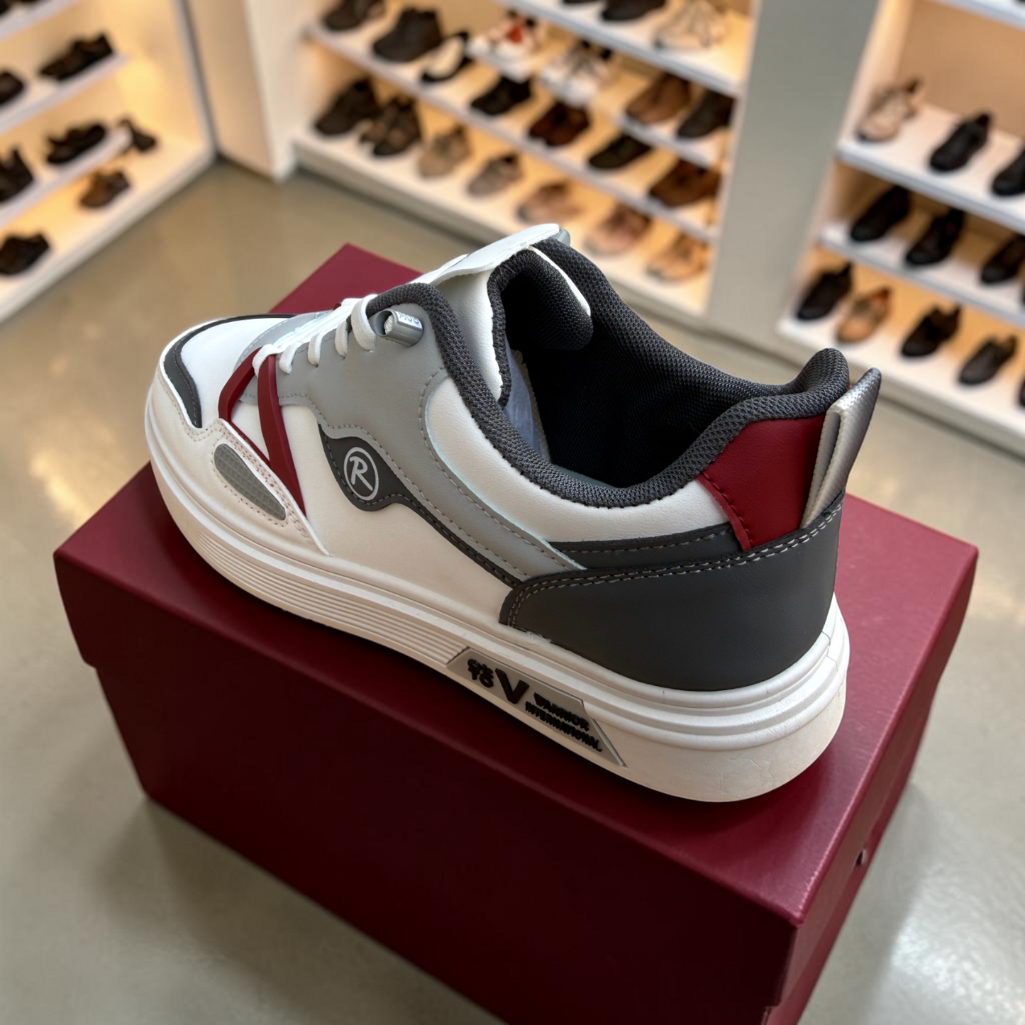 Men’s Premium White Grey Casual Sneakers with Red Accent – 323 Gray
