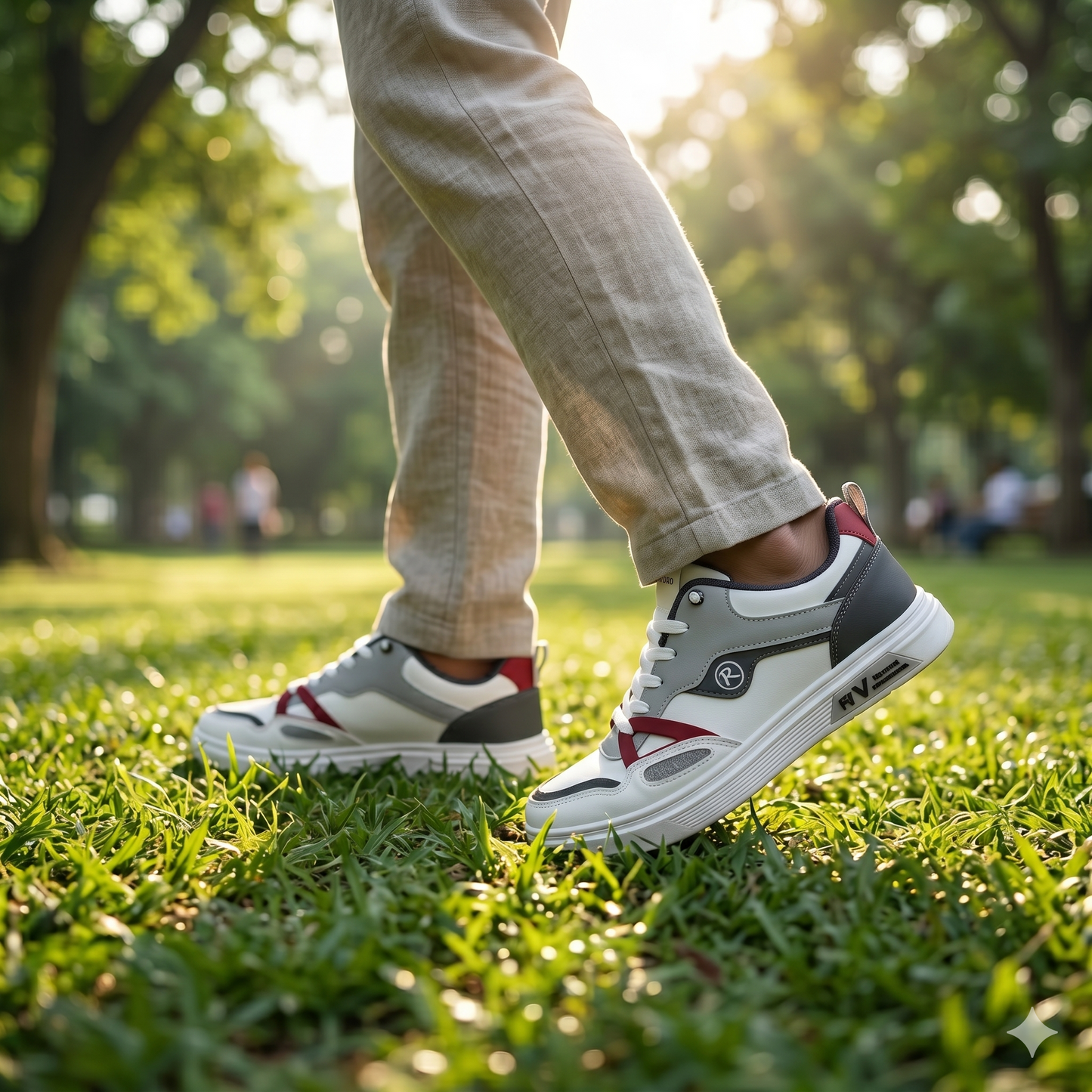 Men’s Premium White Grey Casual Sneakers with Red Accent – 323 Gray