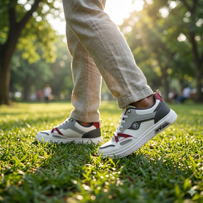 Men’s Premium White Grey Casual Sneakers with Red Accent – 323 Gray