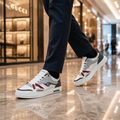 Men’s Premium White Grey Casual Sneakers with Red Accent – 323 Gray