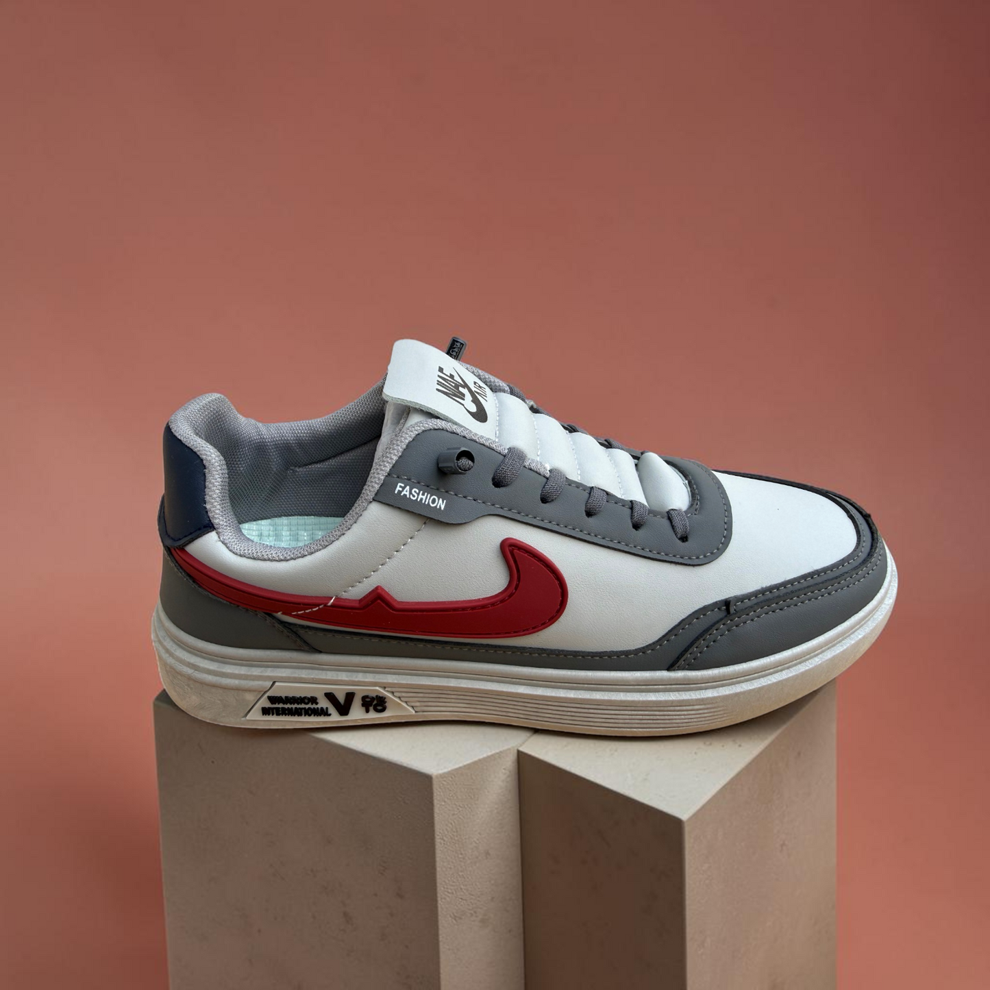 Men’s Premium Grey Casual Sneakers with Red Accent – 326 Gray