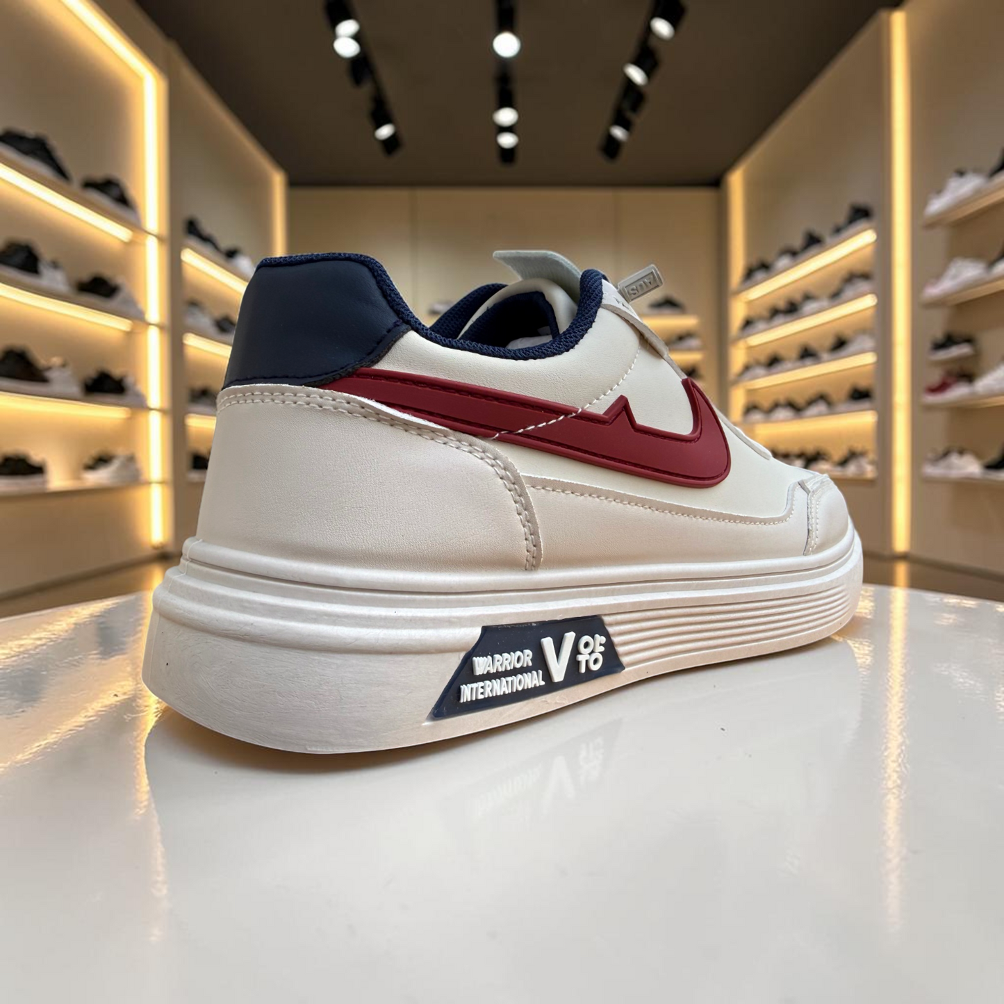 Men’s Premium Cream Casual Sneakers with Red Accent – 326 Creem