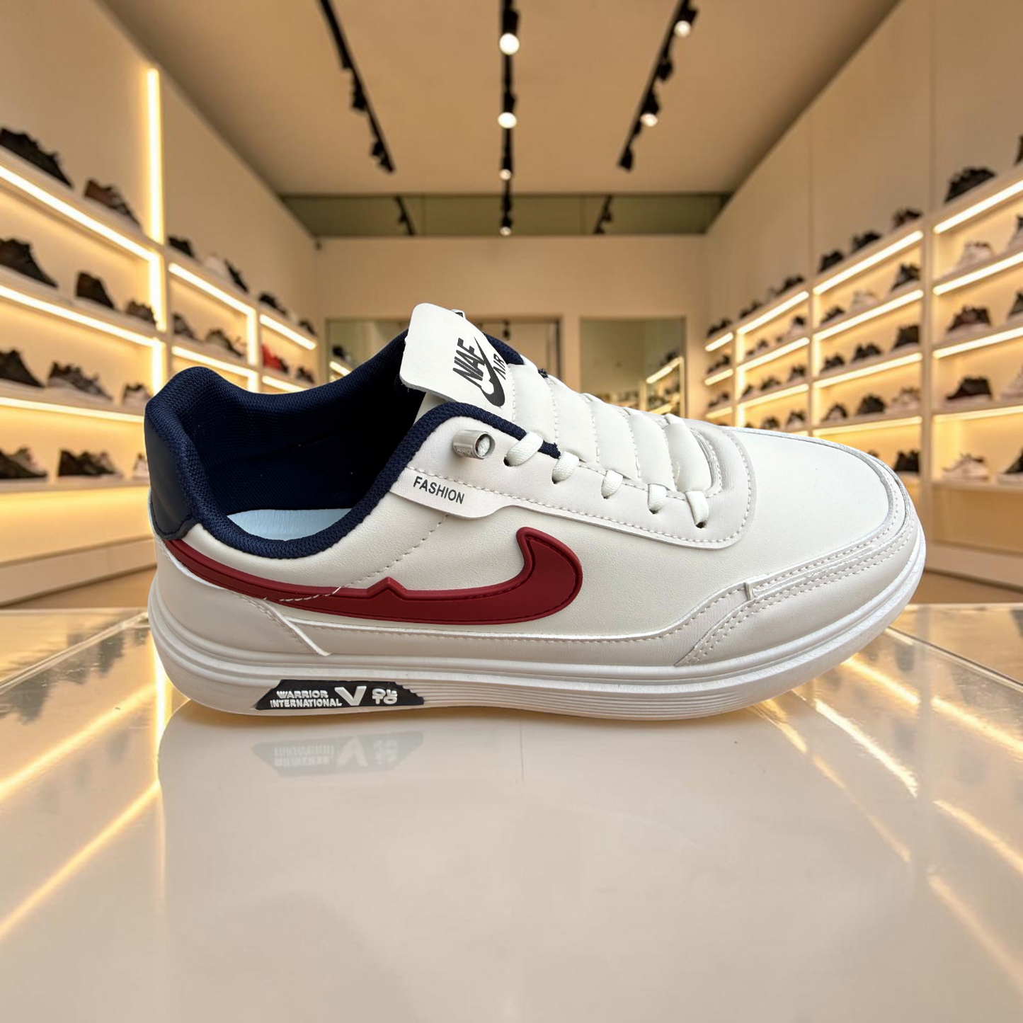 Men’s Premium Cream Casual Sneakers with Red Accent – 326 Creem