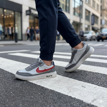Men’s Premium Grey Casual Sneakers with Red Accent – 326 Gray