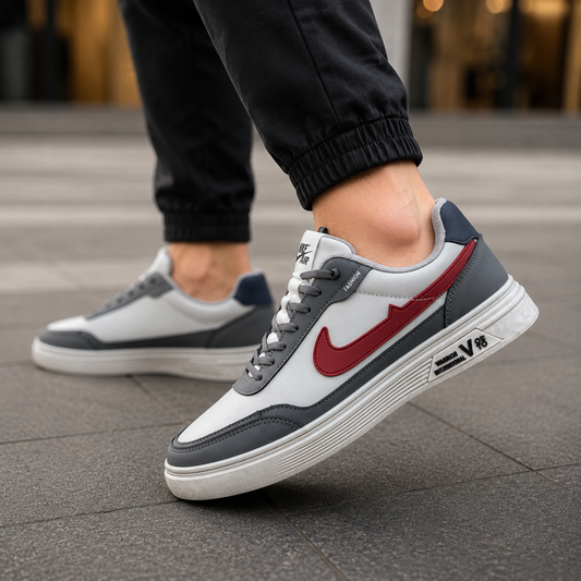 Men’s Premium Grey Casual Sneakers with Red Accent – 326 Gray