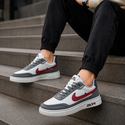 Men’s Premium Grey Casual Sneakers with Red Accent – 326 Gray