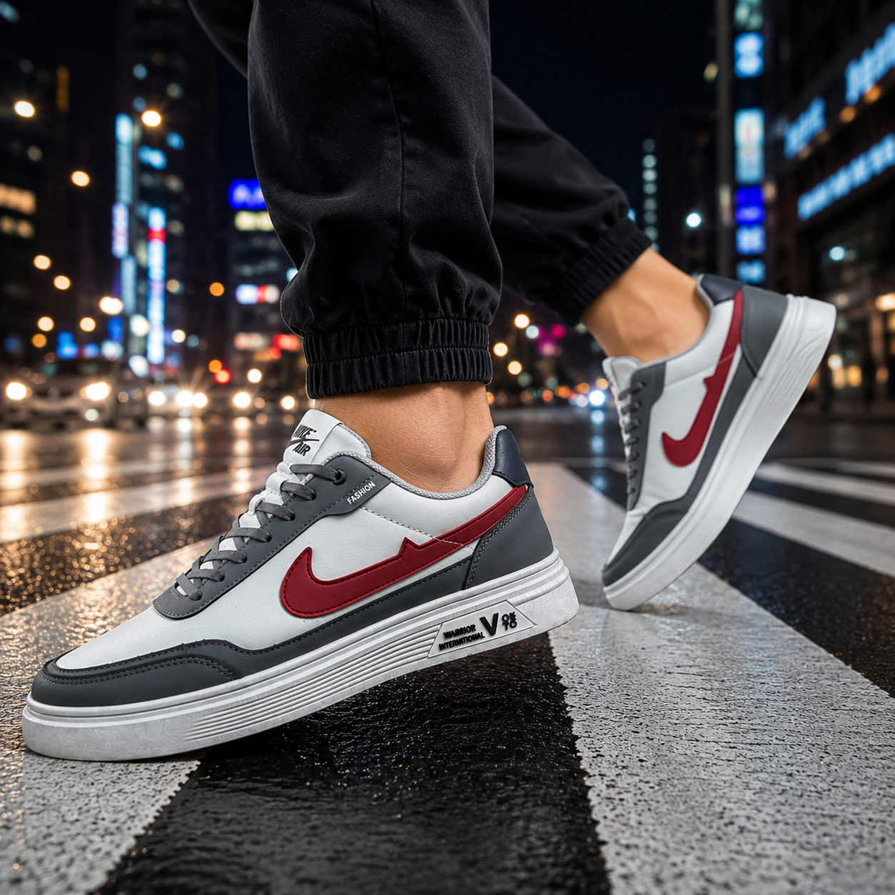 Men’s Premium Grey Casual Sneakers with Red Accent – 326 Gray