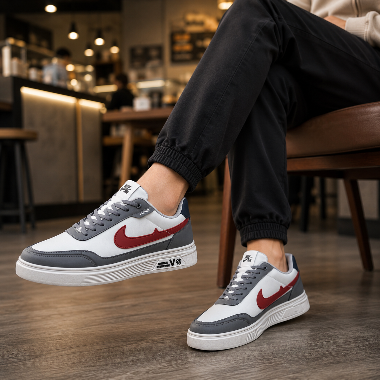 Men’s Premium Grey Casual Sneakers with Red Accent – 326 Gray