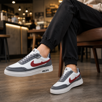 Men’s Premium Grey Casual Sneakers with Red Accent – 326 Gray