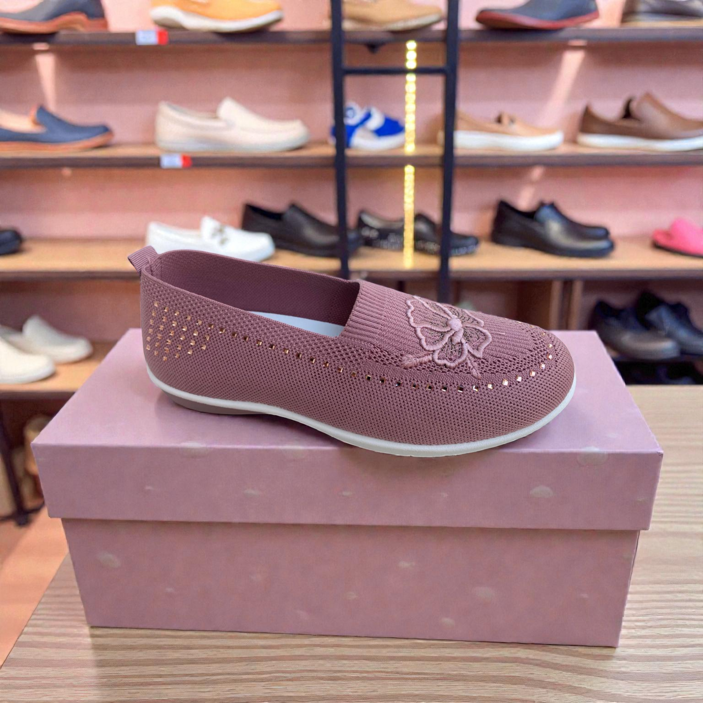 401 - Pink Flower Comfort Loafer For Girls