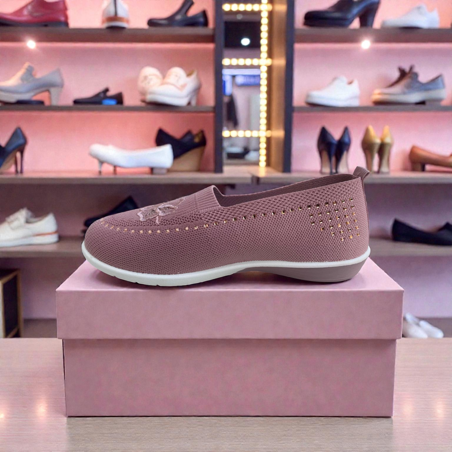 401 - Pink Flower Comfort Loafer For Girls