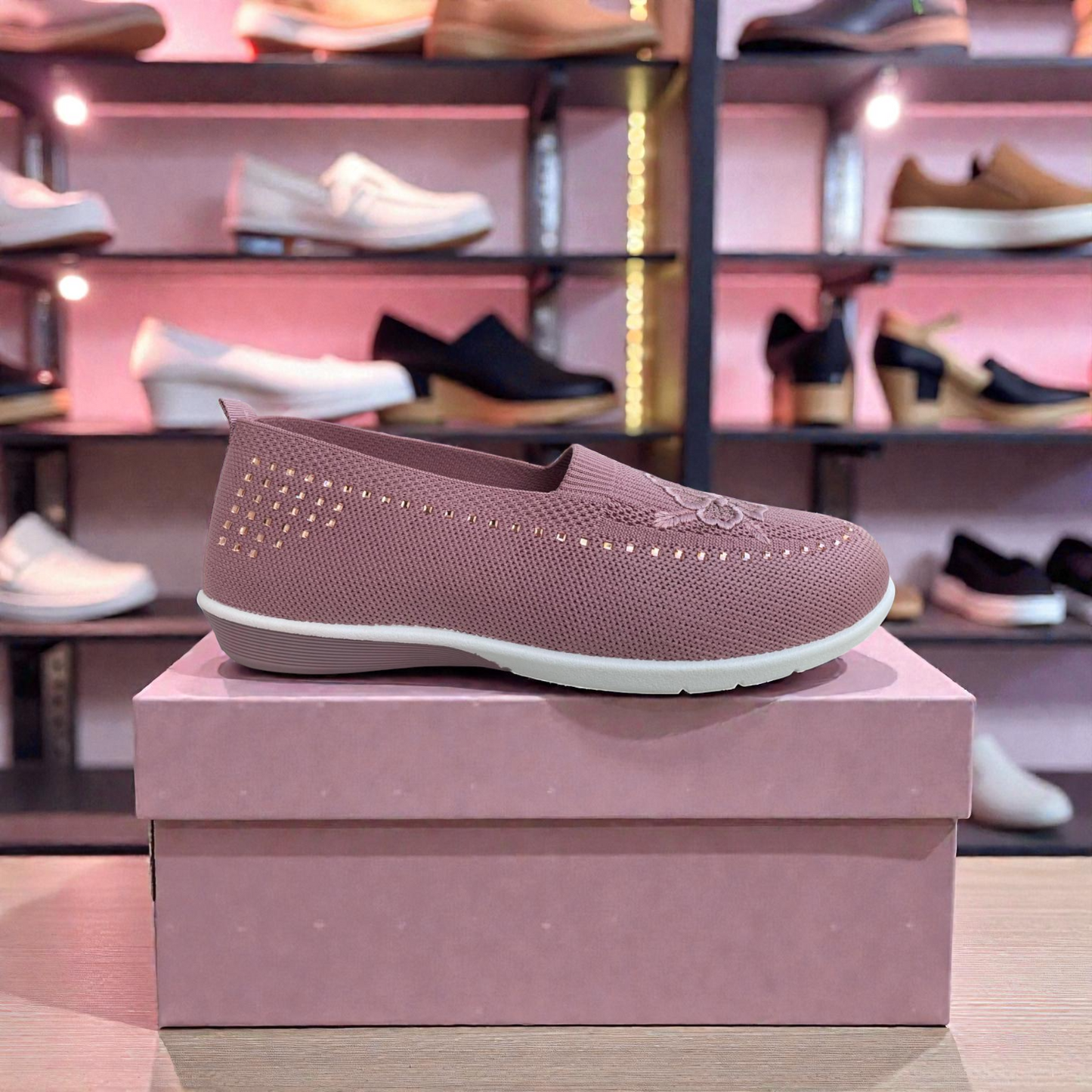 401 - Pink Flower Comfort Loafer For Girls