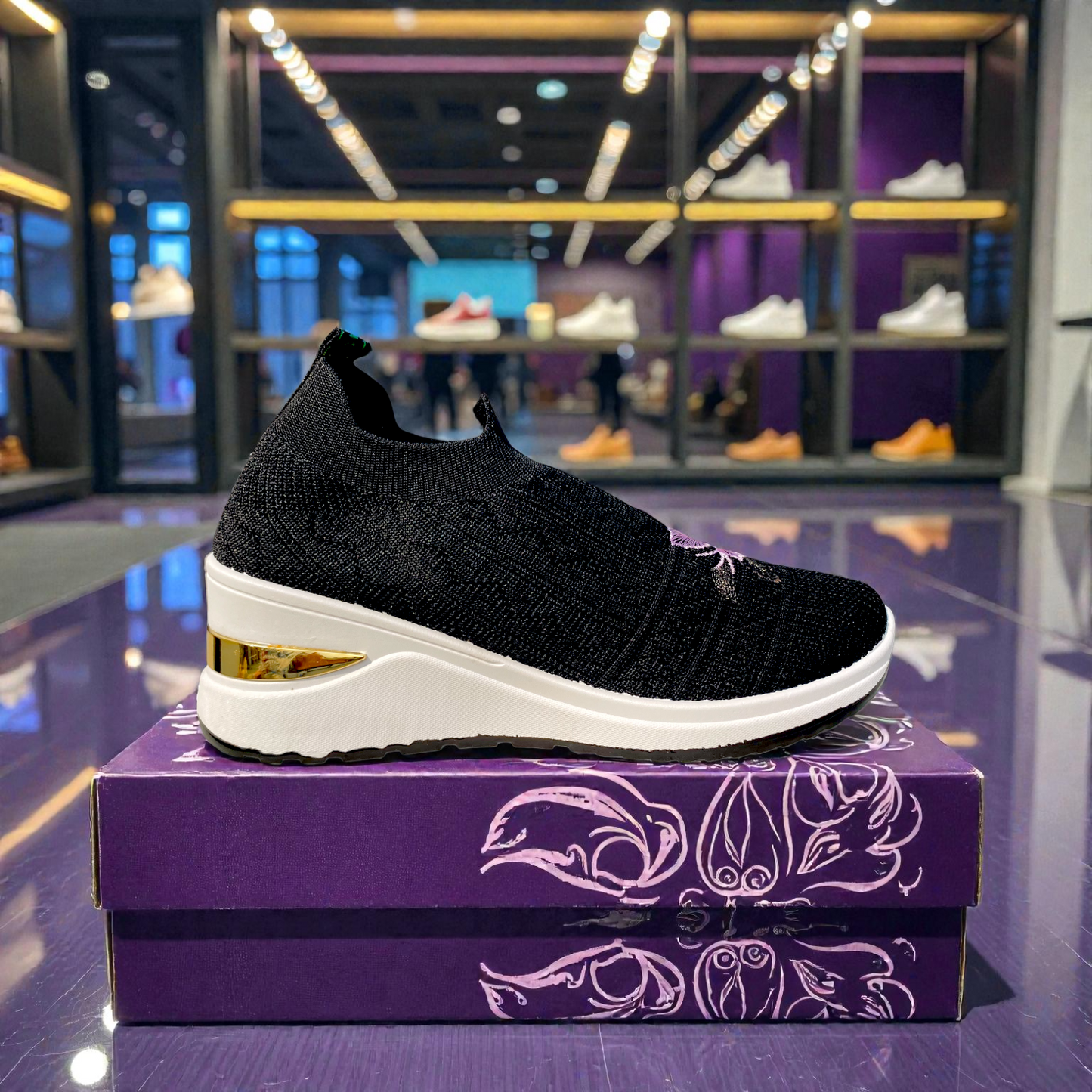 404 - Black Knit High Loafer For Girls