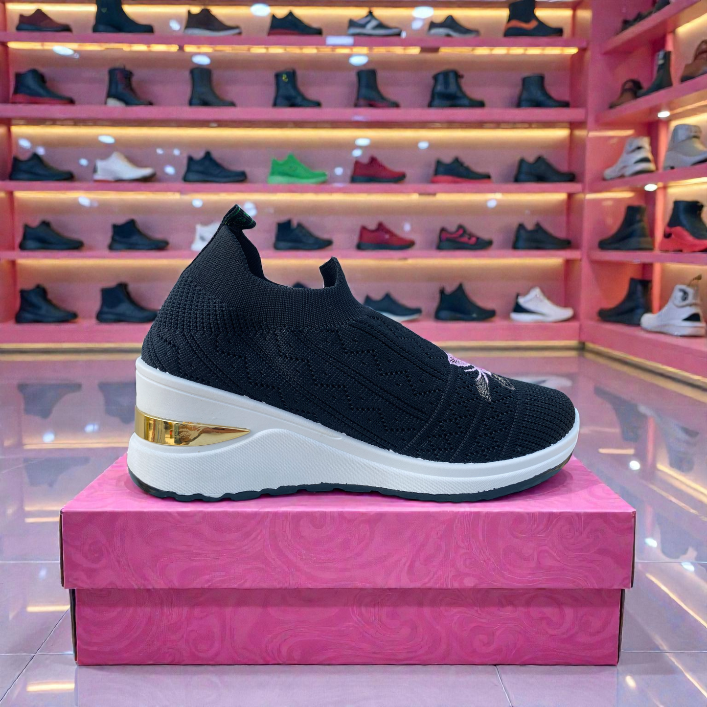 404 - Black Knit High Loafer For Girls