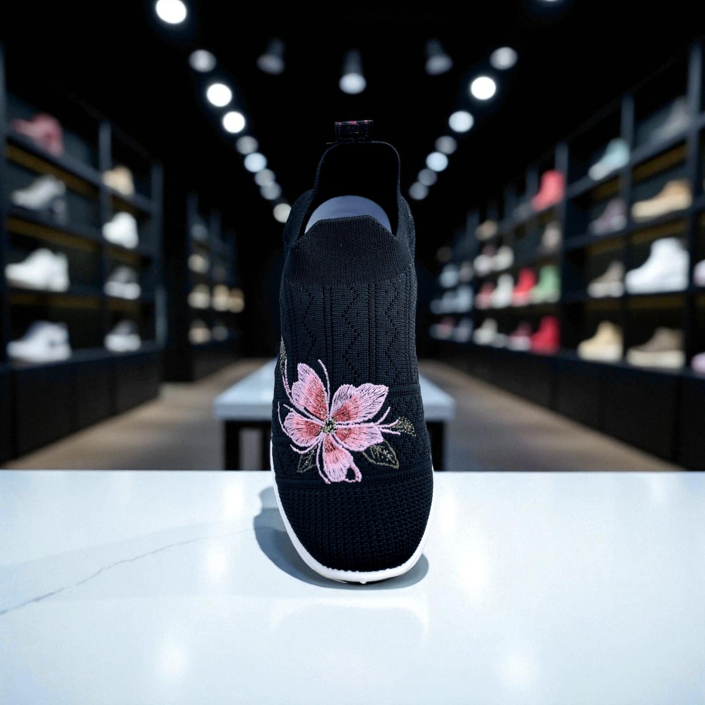 404 - Black Knit High Loafer For Girls