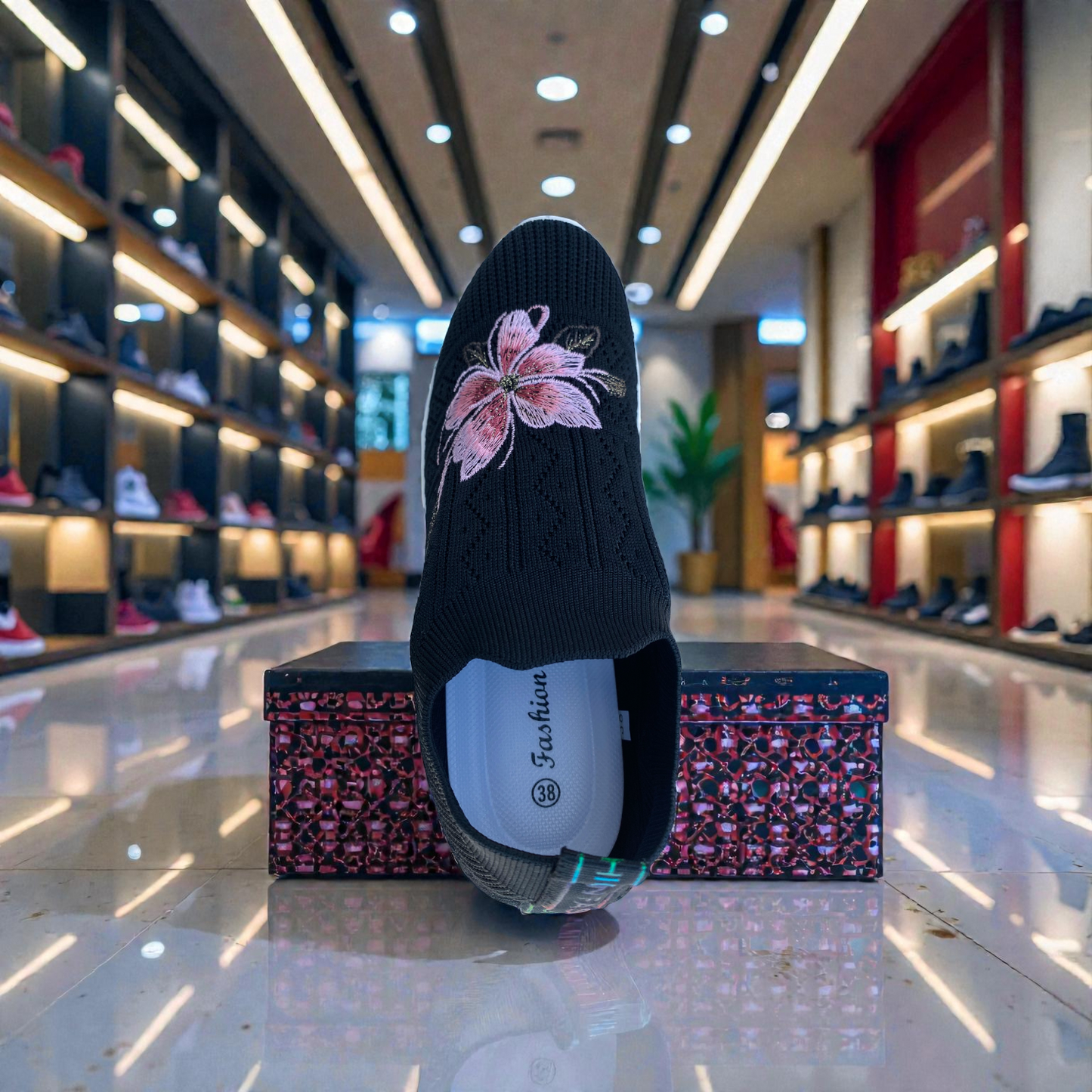 404 - Black Knit High Loafer For Girls