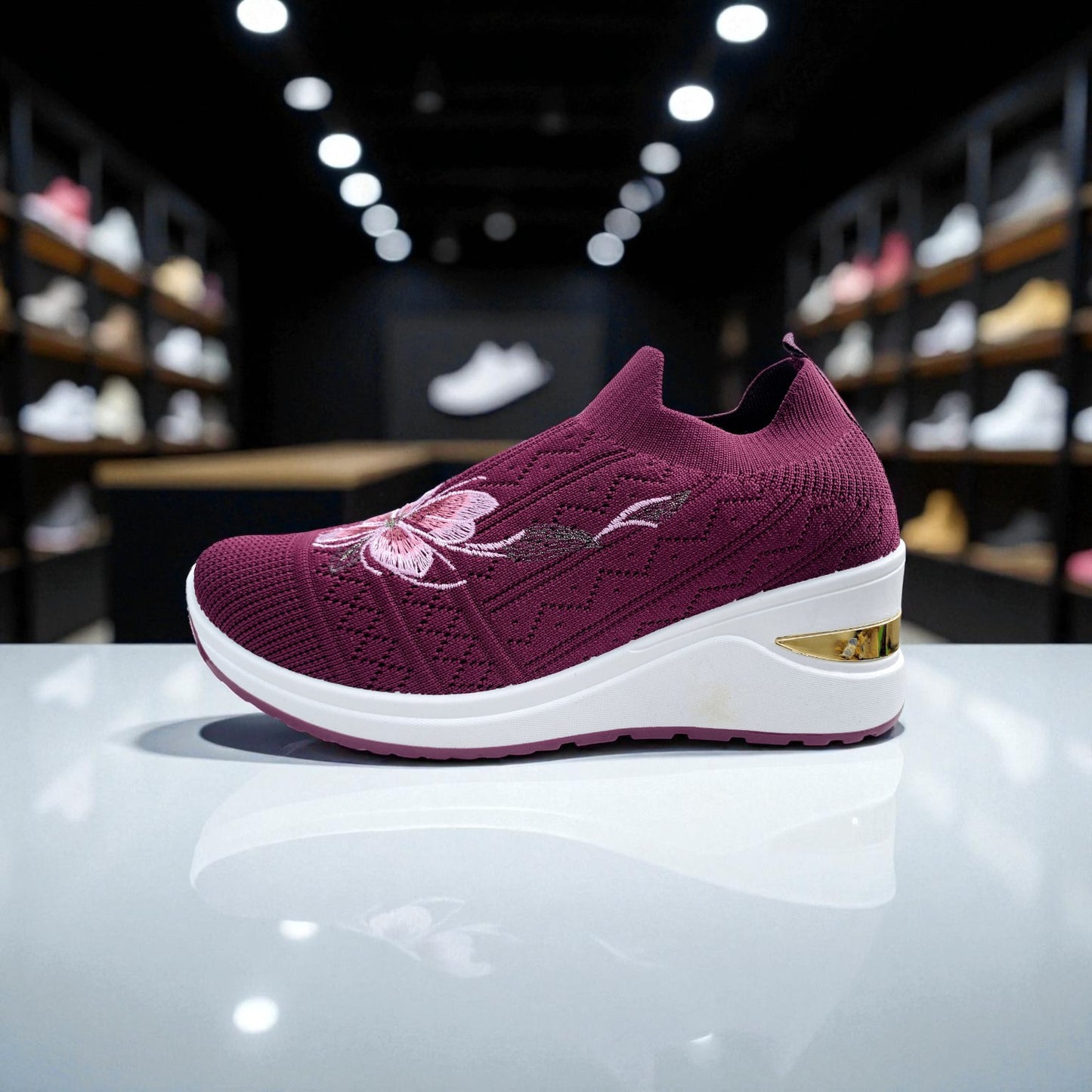 404 - Maroon Knit High Loafer For Girls