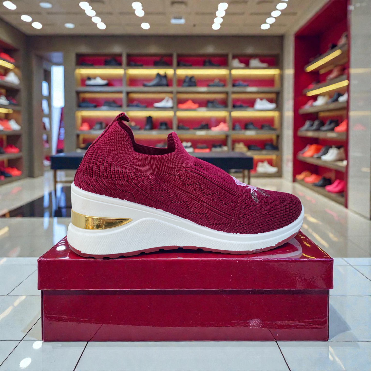 404 - Maroon Knit High Loafer For Girls