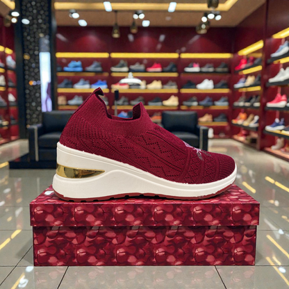 404 - Maroon Knit High Loafer For Girls