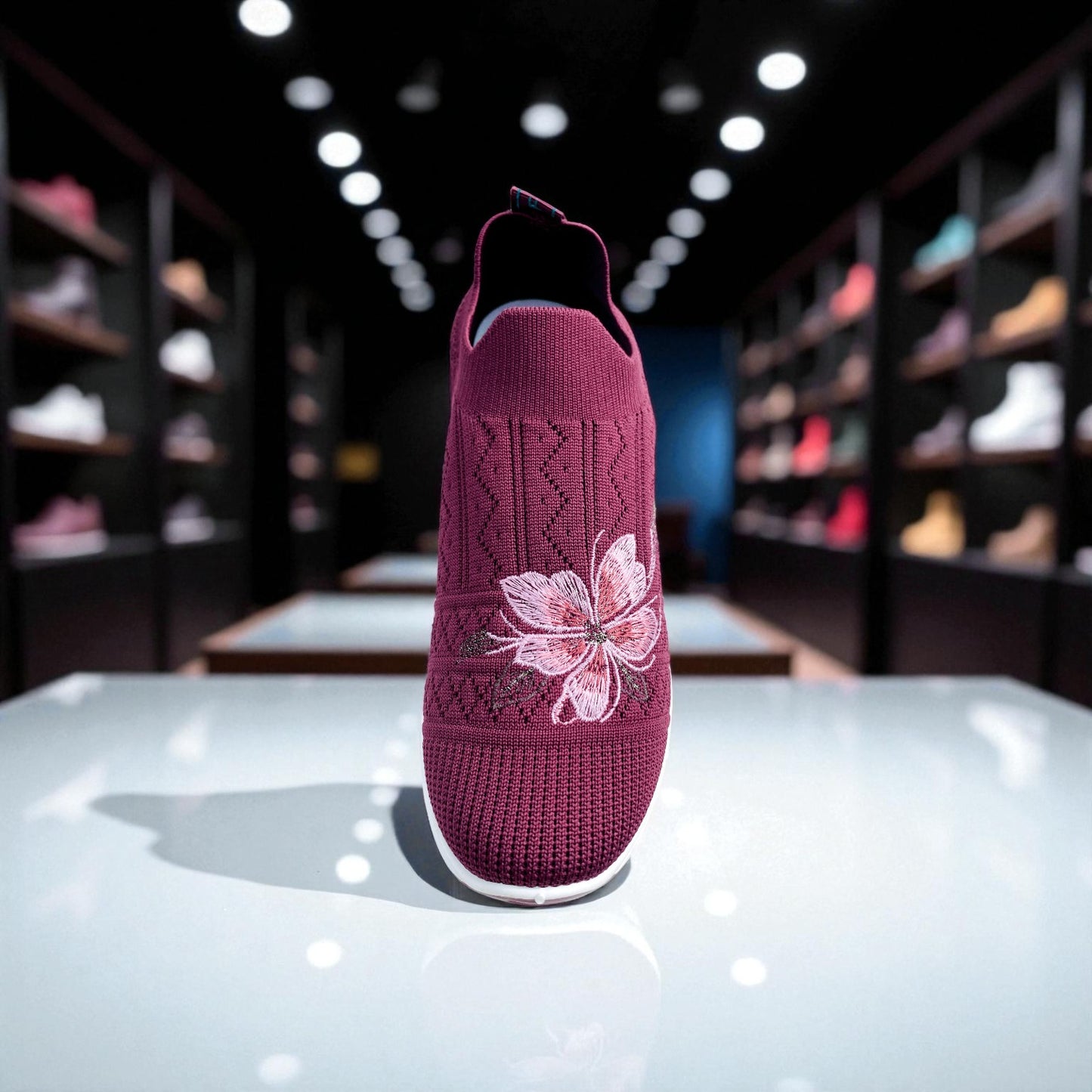 404 - Maroon Knit High Loafer For Girls