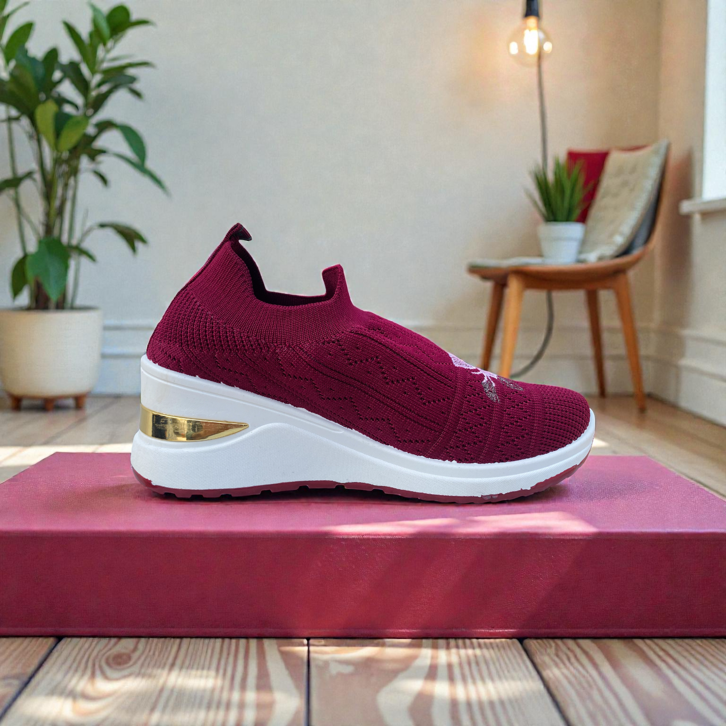 404 - Maroon Knit High Loafer For Girls