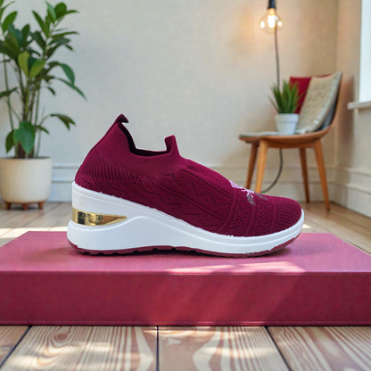 404 - Maroon Knit High Loafer For Girls