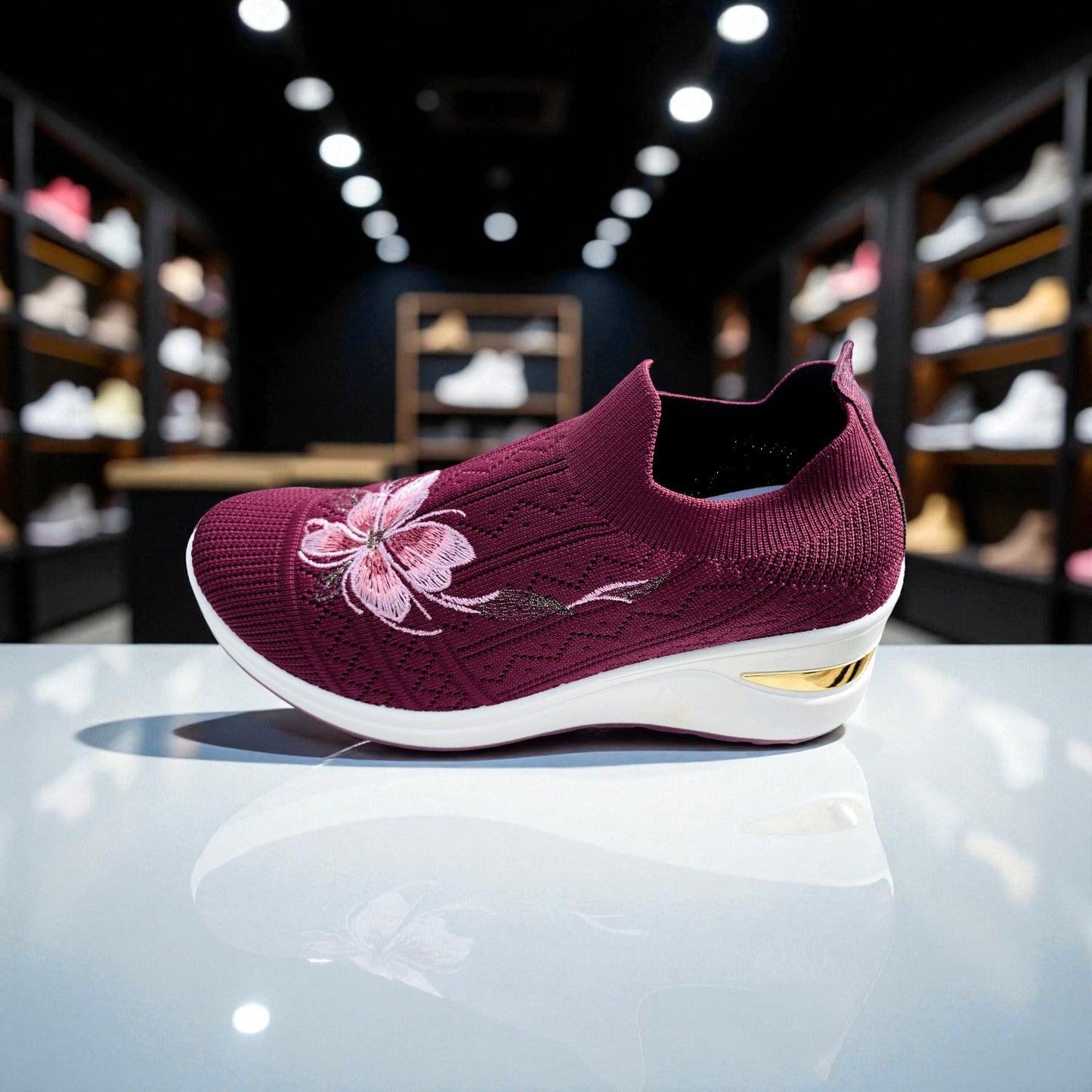 404 - Maroon Knit High Loafer For Girls