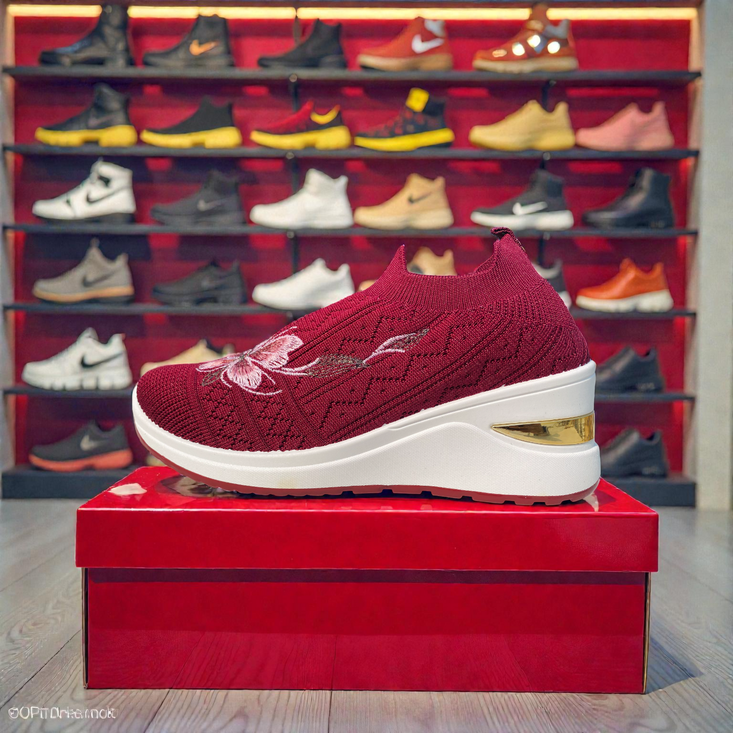 404 - Maroon Knit High Loafer For Girls