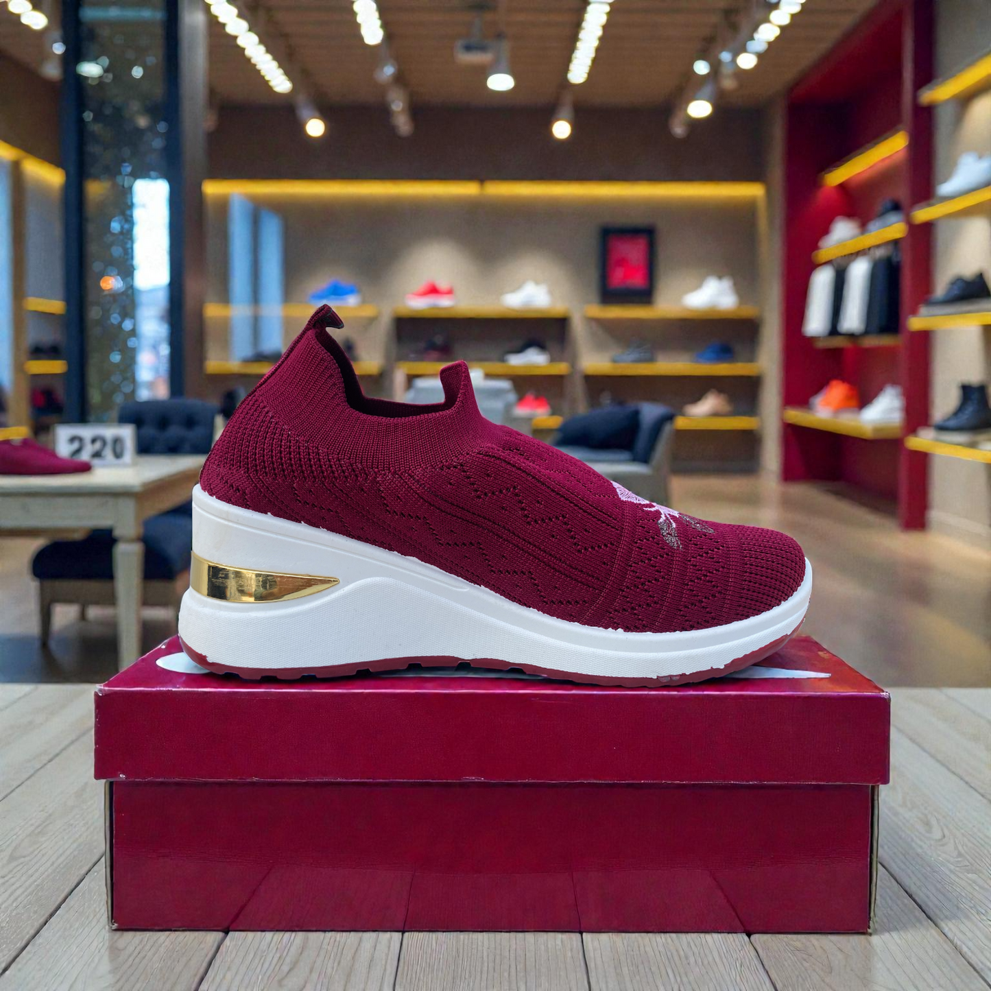 404 - Maroon Knit High Loafer For Girls