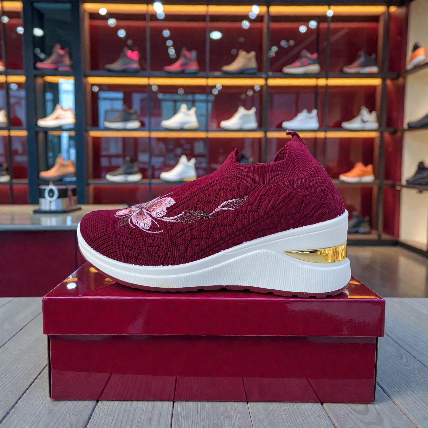 404 - Maroon Knit High Loafer For Girls